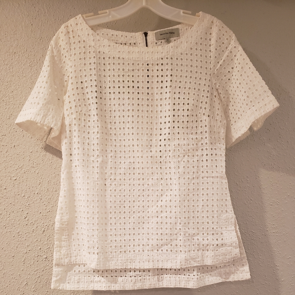 Veronika Maine white cotton eyelet top size 8